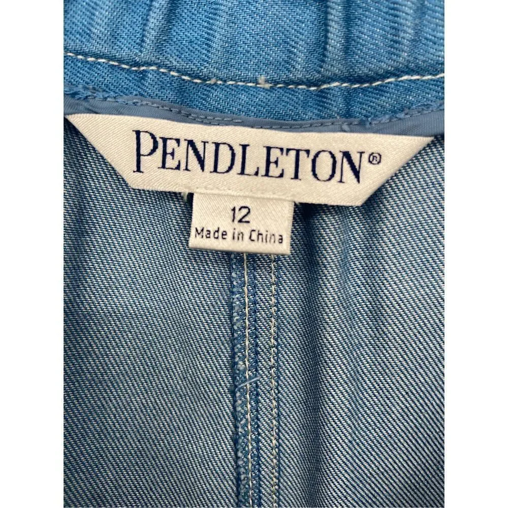 Pendleton Wide Leg Cropped Comfort Pants Blue Size 12 NWT - Picture 2 of 10